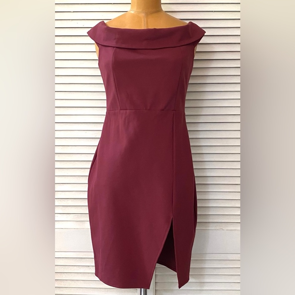 Lulus Dress Womens Medium Burgundy Off The Shoulder Cocktail Party Bodycon